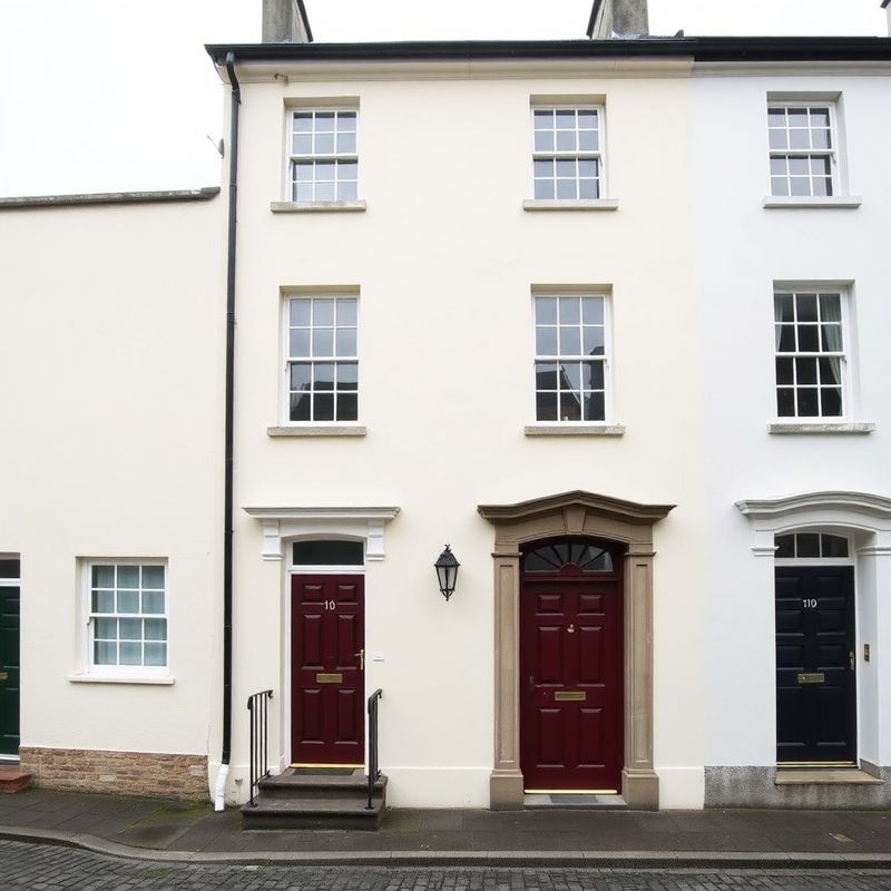 Exterior of a Georgian terrace on a cobbled Drogheda street with a cream facade and burgundy front door